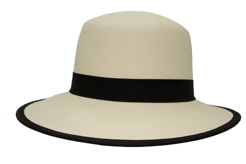 Panama Boater Hat White with Black