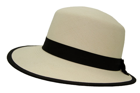 Panama Boater Hat White with Black
